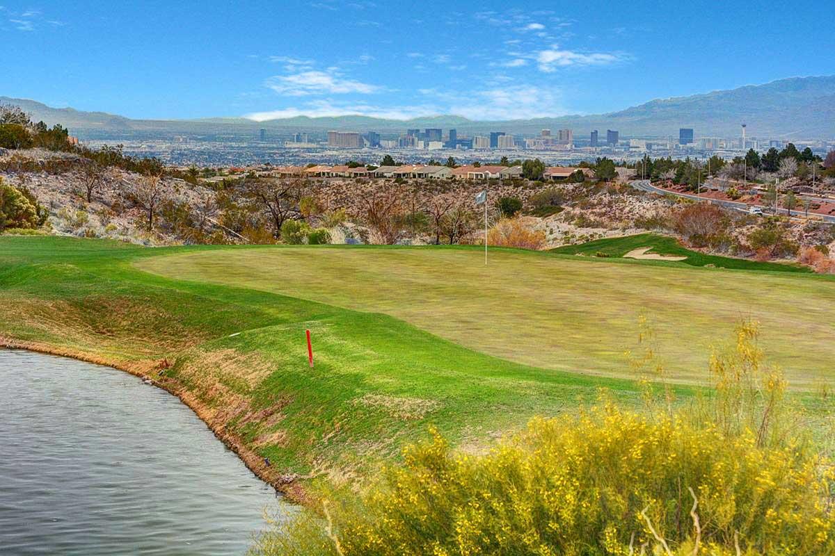 Golf course with city view