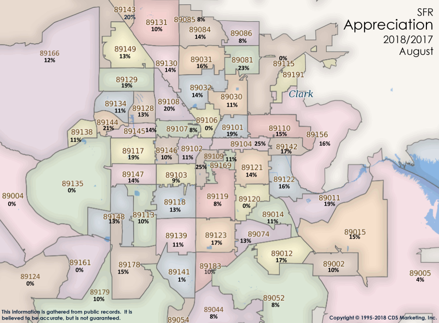 Las Vegas Home Price Appreciation Map August 2018